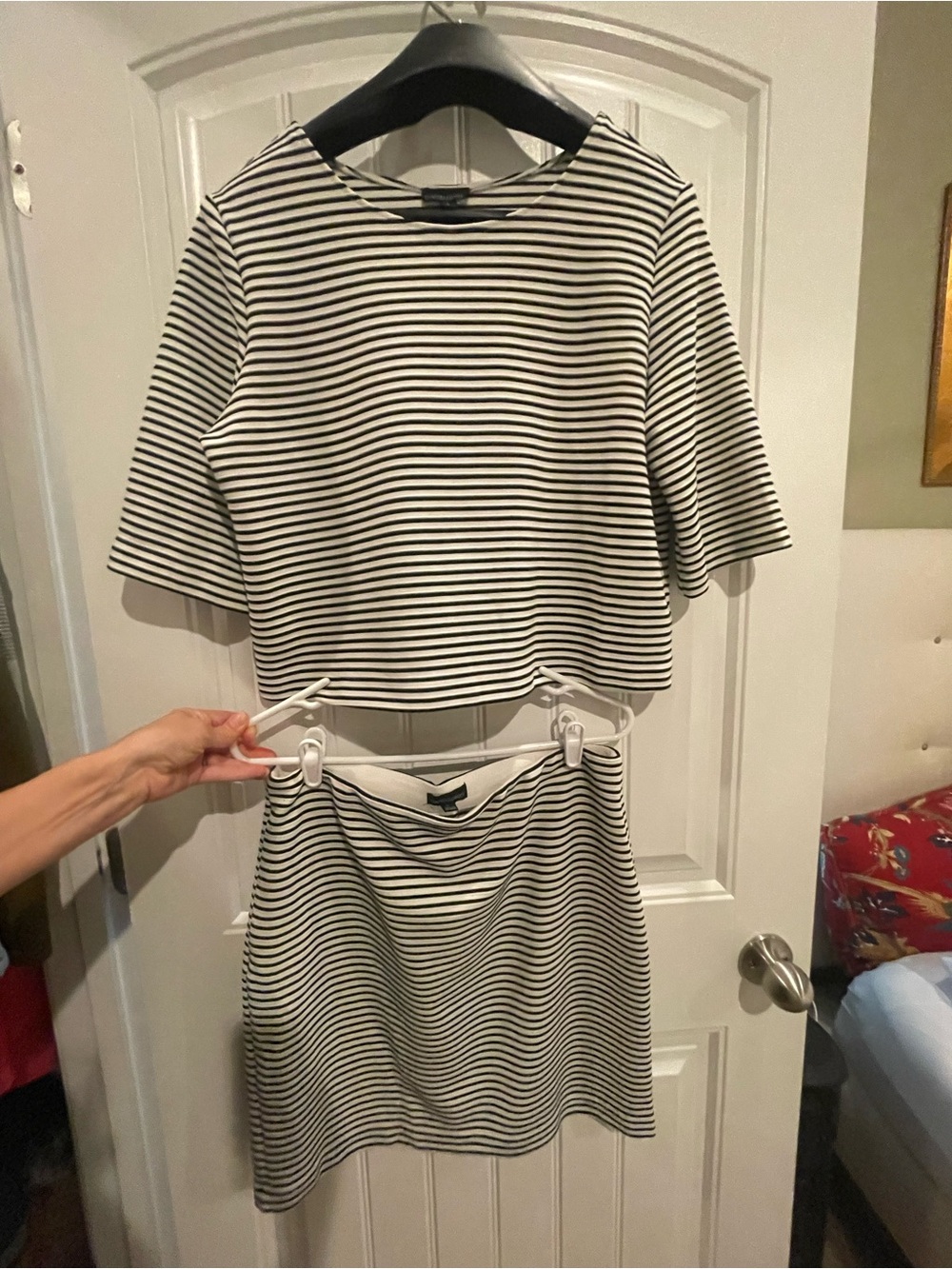 Striped Black and White Two-Piece Dress Set